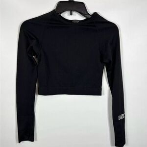 PINK Women's Black Long Sleeve Crop Top